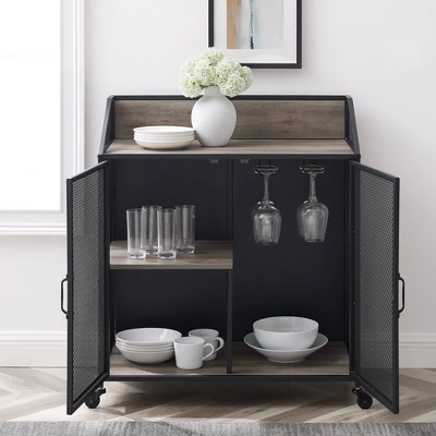 Urban Industrial Metal Mesh Bar Cart With Wheels - Saracina Home 6 Urban Industrial Metal Mesh Bar Cart With Wheels - Saracina Home - Image 6